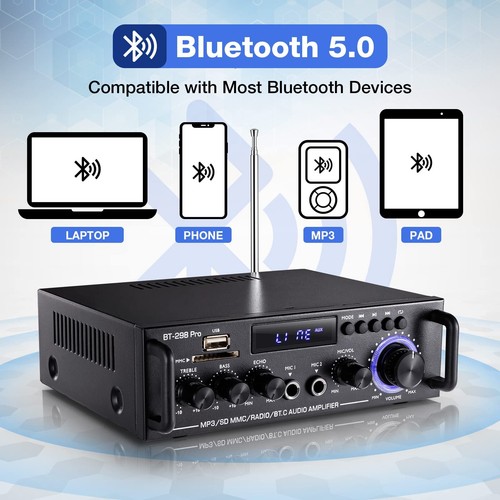 Bluetooth Mini Verstärker HiFi Power Audio Stereo Bass AUX USB MP3 FM Auto SD - Bild 3 von 20