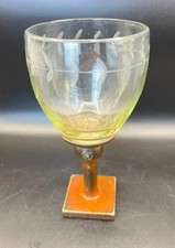 JAN BARBOGLIO Hand-Blown Etched (Laurel) Glass/Iron Chalice/Goblets  (Set/2)