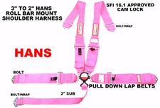 HANS SAFETY HARNESS  CAM LOCK RACING SFI 16.1 5 POINT SEAT BELT PINK