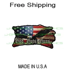 God Guns Guts Vinyl Decal Sticker Tattered USA American America Flag A