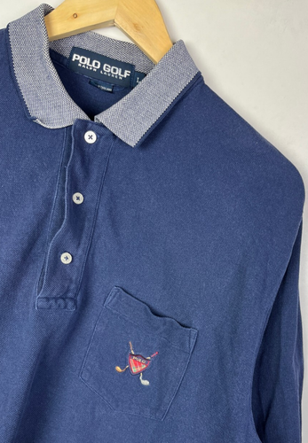 RALPH LAUREN GOLF POLO SHIRT Size Large Men`s Regular Fit Navy Blue Vintage