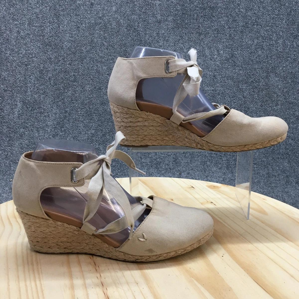 Vionic Shoes Womens 10 Kaitlyn D Orsay Wedge Espadrilles Beige Canvas Casual