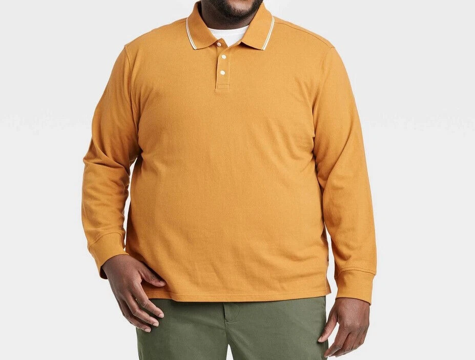 Goodfellow Mens Long Sleeve Rugby Polo Shirt XXL Harvest Gold