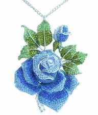 Gorgeous 5 Inch Rose Flower Necklace Pendant Rhinestone Crystal NL02994