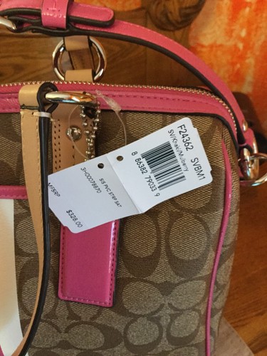 Coach Signature Stripe PVC Satchel Crossbody. F24362 Khaki/Mulberry NWT - Picture 3 of 10
