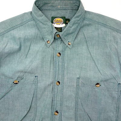 #ad #ad Cabela#x27;s Men#x27;s Short Sleeve Solid Green Button Down Large Hiking Outdoor Shirt $9.99