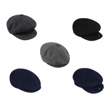 Mens Flat Cap Hat Peak Button Farmer Peaky Baker Boy Herringbone Pattern/Plain