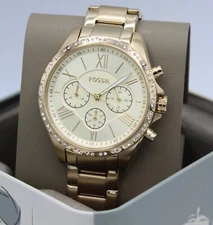 NEW AUTHENTIC FOSSIL MODERN COURIER CRYSTALS CHRONO GOLD WOMEN'S BQ3378 WATCH