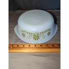 VTG Glasbake Green Daisy 8" Round Casserole J2429 Baking Dish USA Milk Glass EUC