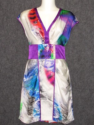 DI MARE Colorful Abstract Print Ruffle Sheath Dress SZ 38 NEW