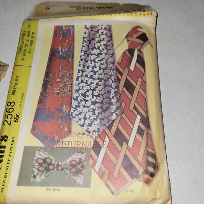 McCall's Sewing Pattern #2568 Three Men's Neck Tie and Bow Tie 4'' 5'' Wide 