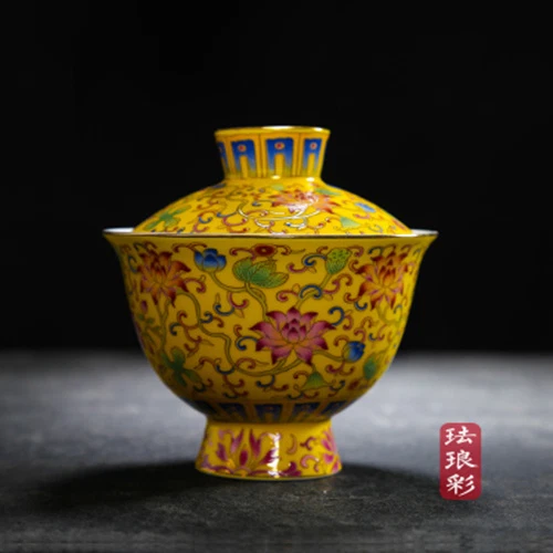 无铅景德镇瓷器台湾盖茶碗彩色釉下珐琅 — 第 4/4 张图片