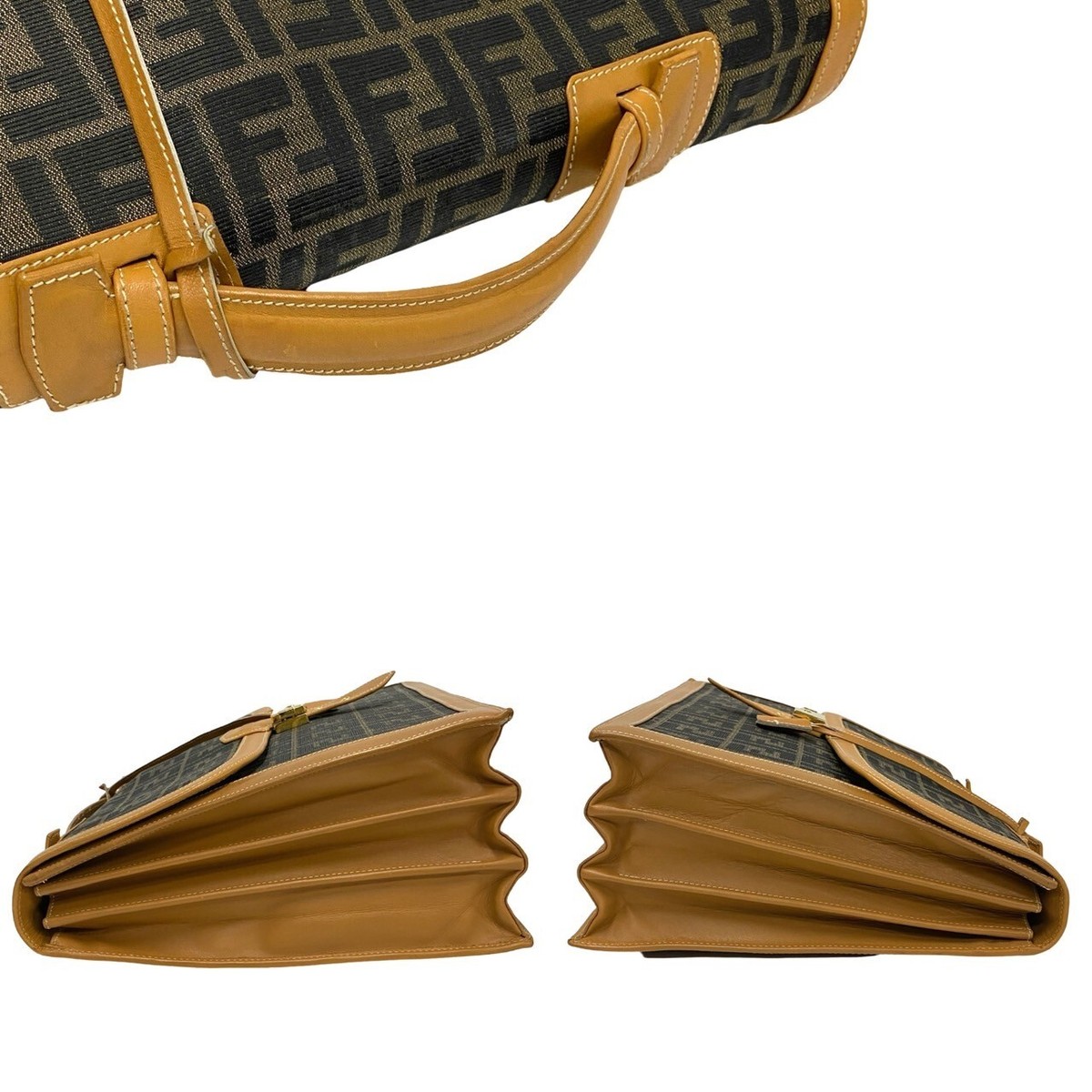 FENDI Zucca FF Pattern Business bag canvas leather Brown FENDI Zucca FF Pattern Business bag canvas leather Brown