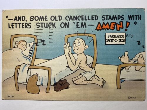 1944 WW2 Era VINTAGE COMIC HUMOR JOKE FUNNY POSTCARD LITHOGRAPH POSTER Military - Picture 6 of 12