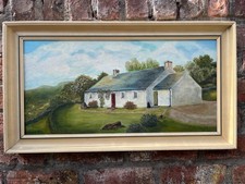 Vintage signed Oil Painting on Board, 69 cm x 38 cm wide. Irish Cottage.