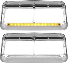 Chrome Headlight Bezels With 12-inch Amber Led Light Strip For Heavy Trucks Chrome Headlight Bezels With 12-inch Amber Led Light Strip For Heavy Trucks