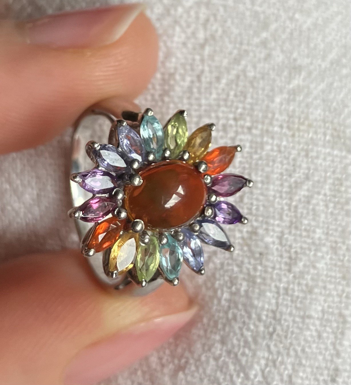 925 Unique Multicolored Gemstone ring, Flower Sty… - image 2