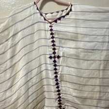 Traditional African Kaftan White Cotton with Purple Embroidery for Men Women