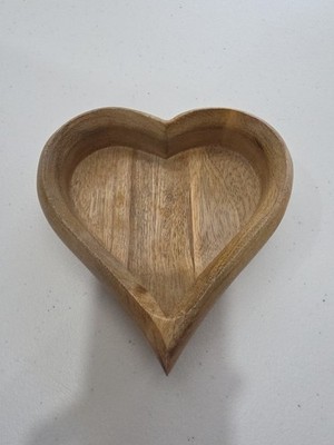 Wooden Trinket Bowl Heart Shape 6'' Inch Medium Natural Grain Wood 