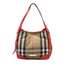 Burberry Small House Check Canvas Bridle Canterbury Tote Pre-Loved Light Brown