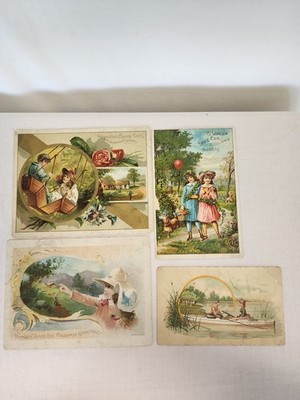 4 Lithographic Lion Coffee Victorian Trade Cards 'Midsummer Greeting' Adver Tool