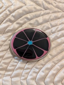 Abstract BlackFlower on Pink Fused ArtGlass Buckle Hippie Boho Silver Tone Artsy