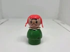 Vintage Fisher Price little people all wood green girl red hair pigtails