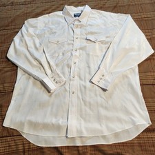 VTG Y2K Wrangler Pearl Snap Shirt XXL White Dobby Stripe Western X-Long Tails