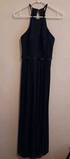 David's Bridal Dress Women's Sz 4 Navy Blue Formal, Lace Halter Top, Maxi Long