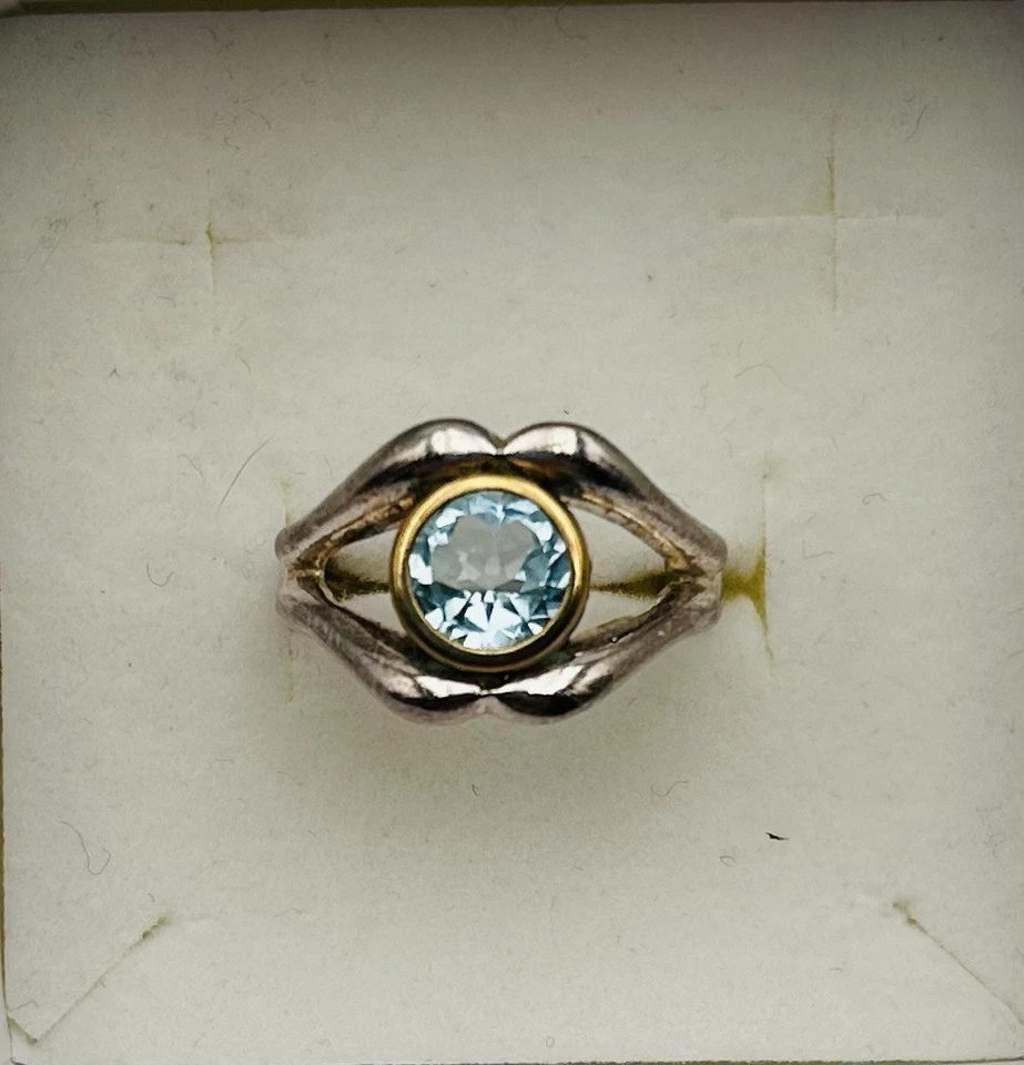 Anello Vintage In Argento 925 con Pietra centrale Acquamarina Con Scatola Regalo - Immagine 2 di 4