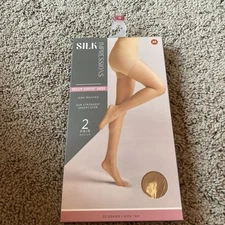 Silk Impressions Med Support Sheer Hose.  2 Pair. 30 Denier. Rich Tan medium.