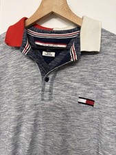 Tommy Hilfiger Dual Color Collar Polo Large Red White Blue Flag Logo