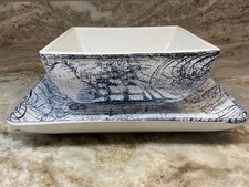Square Bowl And Plate Set Due North Blue 222 ...