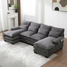 110" U-Shaped Chenille Sectional Sofa w/ Double Chaise & Memory Foam
