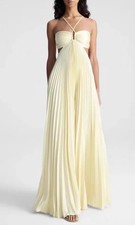 Women A.L.C. Halter Solid Pleated Maxi Dress Yellow Elegant Dress