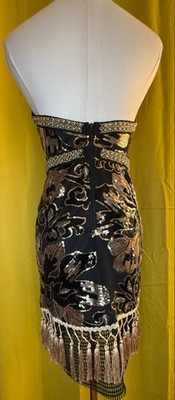 12th Tribe Like Gold Dust Sequin Fringe Mini Dress Size XS Black/Gold |  eBay