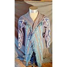 Aztec Southwestern Festival Bohemian Boho Long Open Duster Cardigan Hood Fringe