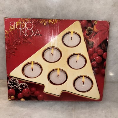 VTG STUDIO NOVA (Mikasa) Gold Christmas Tea Light Tree Modern 6 Candle Holder