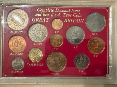Great Britain Complete Decimal Issue and last £.s.d Type Coin 1967-1971 Red card