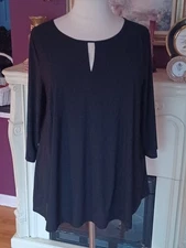 Attitudes by Renee Black Blouse Round Neckline V Design 3/4 Sleeves  Size 2X New