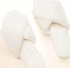 Women  s Soft Memory Foam Slippers, Cross Band Comfy Fuzzy House Shoes, Size 8