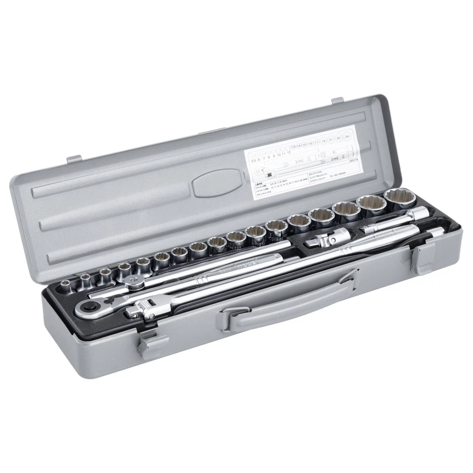 TONE Socket Wrench Set CX3172 Drive Size: 9.5mm (3/8") Silver 24-Piece Set JP - Image 3 of 4