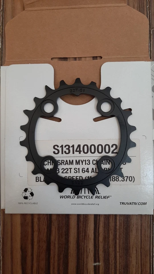 TRUVATIV SRAM 22T Tooth S1 64 Bcd 7075 Black Chain Ring Double 11.6215.188.370 - Image 3 of 4