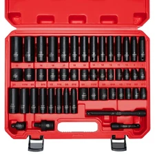 3/8" Drive Impact Socket Set, 48-Piece Standard SAE (5/16 to 3/4 inch) and Me...