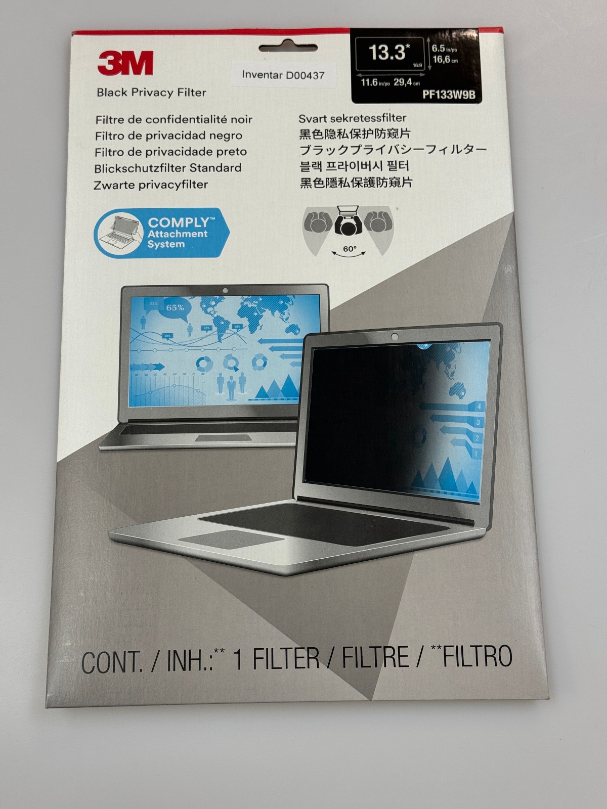 3M PF133W9B Blickschutzfilter Privacy Filter Notebook 33,8 cm (13.3 Zoll) 16:9