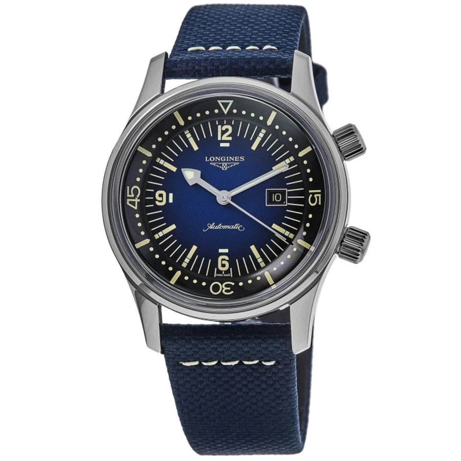 Novo Relógio Unissex Longines Legend Diver Mostrador Azul Pulseira de Tecido L3.374.4.90.2