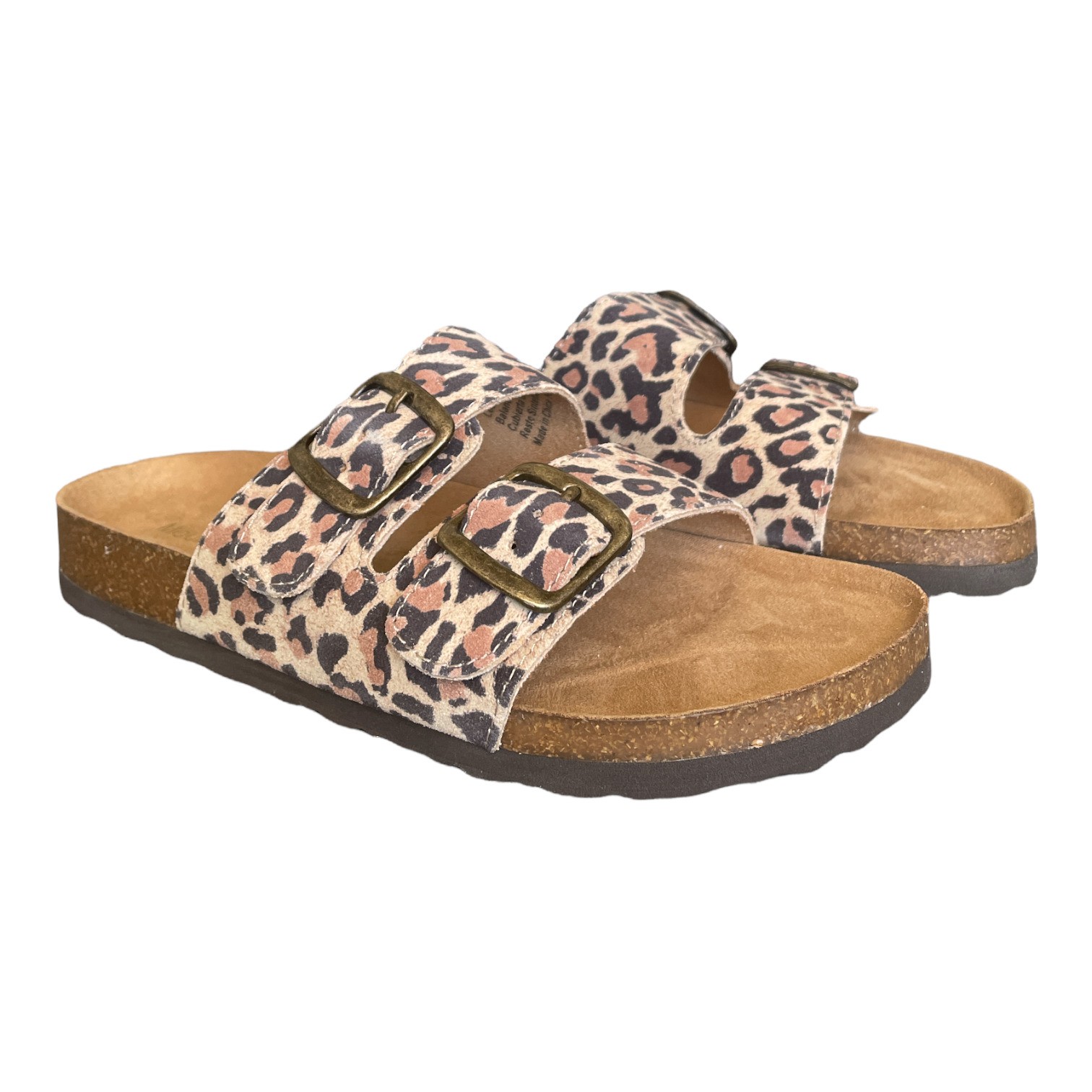 Женские кожаные сандалии-слипоны с двойной пряжкой на горной подошве (животные, 6)