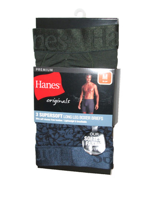 New Men's Hanes Originals 3 Pack Long Leg Soft & Breathable Boxer Briefs M 32-34