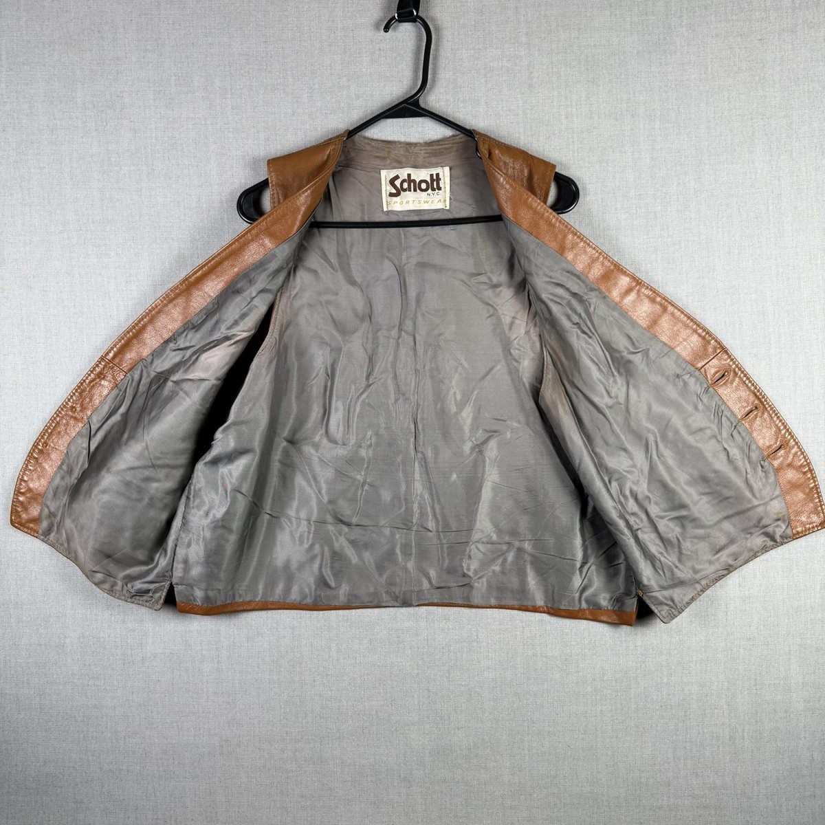 Schott NYC Sportswear Vest Men’s Size Medium Brown Leather Vintage Western Dress View 3