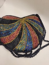 Vintage Beaded Rainbow Shell Clutch Evening Bag